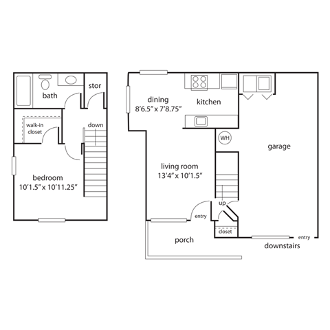 Floor plan for 1 bed, 1 bath, 700 sqft